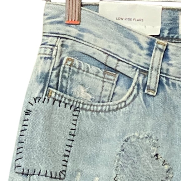 7 For All Mankind Low Rise Flare Jeans 27 Tailorless Iris Patch All Over Patches - Picture 11 of 16